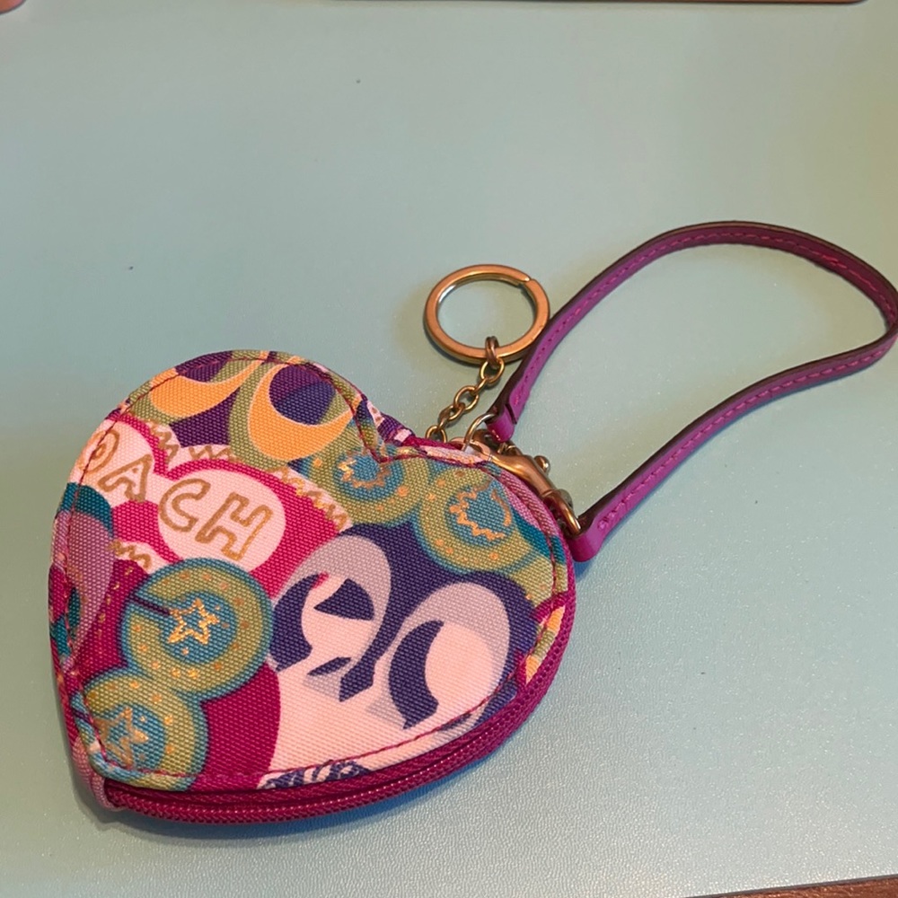 Coach Heart coin purse keychain.